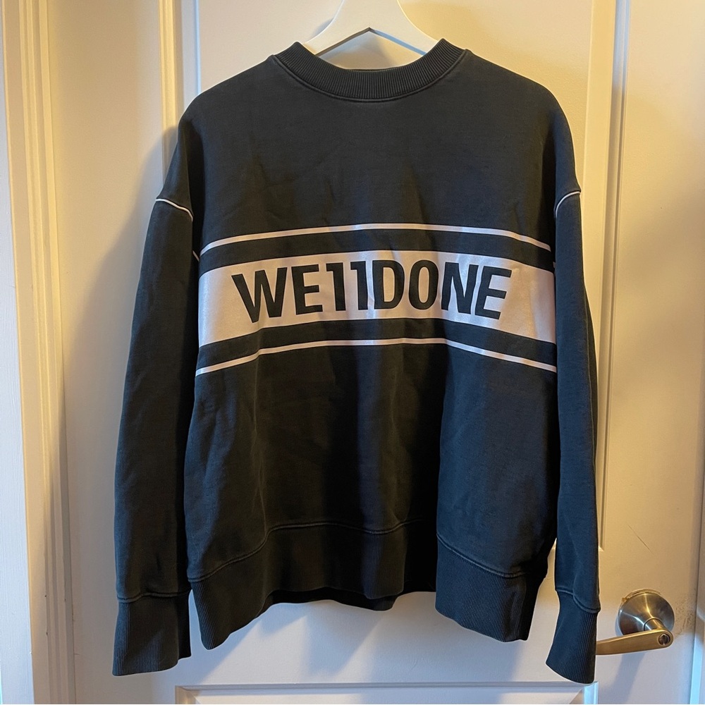 We11done black reflective logo sweatshirt logo print sweater pullover size xs